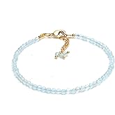 Gempires Aquamarine Beaded Bracelets March Bithstone Gemstone Jewelry Hypoallergenic 8 Inch Gold Plated Lightweight Crystal Handmade Bracelets For Women