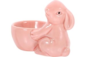 RUNROTOO Ceramic Egg Cup with Pink Bunny Figurine Easter Egg Holder Household Decorative for Kitchen Dining