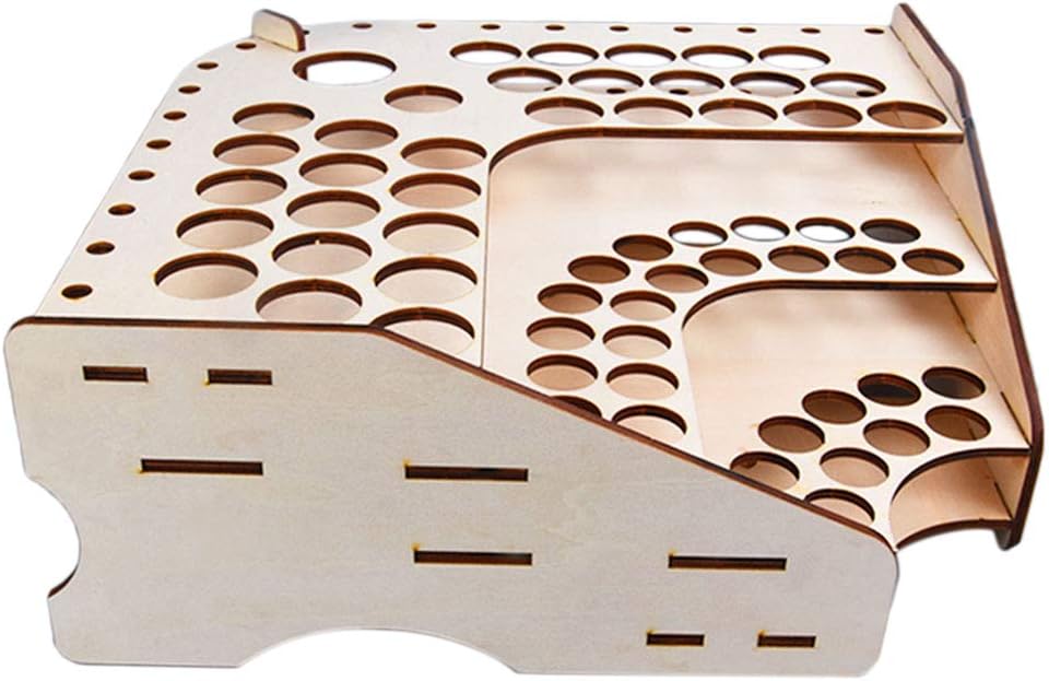 Vaorwne 81 Hole Wooden Pigment Bottle Storage Organizer Color Paint Ink Brush Stand Rack Modular Holder School