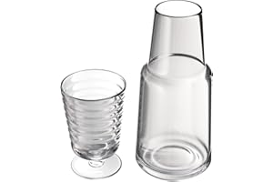 Bedside Water Carafe with Tumbler | Pitcher and Footed Drinking Glass | Use Cup as a Lid for Carafe | For Guest Room, Nightstand, Office, or Gift | Gray | American Atelier (32 Oz)