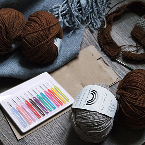 CO-Z 12pcs Ergonomic Multicolor Aluminum Crochet Hooks Multi-size Knitting Needles Set, Colorful Rubber Handle Hooks Perfect for Any Weave Patterns & Yarns Smooth Knits