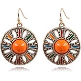 QLUYCKW Bohemian Vintage Disc Earrings Color Rhinestone National Style Dangle Drop Earrings for Women Jewelry Gifts