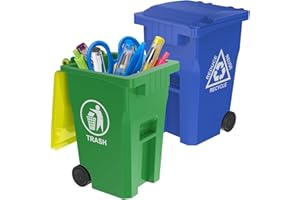 Wiosi Mini Garbage Trash Pen Holder for Desk, Pack of 2, Blue & Green, Tiny Recycle Bin Pencil Holder | Storage for Pencils &