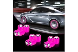 YALOK 12PCS Fluorescent Skull Car Tire Valve Stem Caps, ABS Corrosion Resistant Wheel Valve Cover, Luminous Illuminated Cap Glow in The Dark, Auto Decor Accessories for Motorcycles Bicycles (Pink/White)