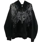 Y2k Grunge Zip Up Streetwear Jacket Oversized Emo Goth 2000s Graphic Hoodie | Baggy Sweatshirts Women Men