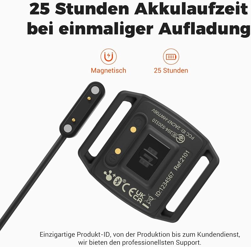 HW706 Herzfrequenzmesser Aufladen Pulsmesser mit Armband per Bluetooth/ANT+, Herzfrequenz Armgurt Optisch IP67 Wasserdichter, Kompatibel mit CoospoRide, Wahoo, Strava, Elite HRV