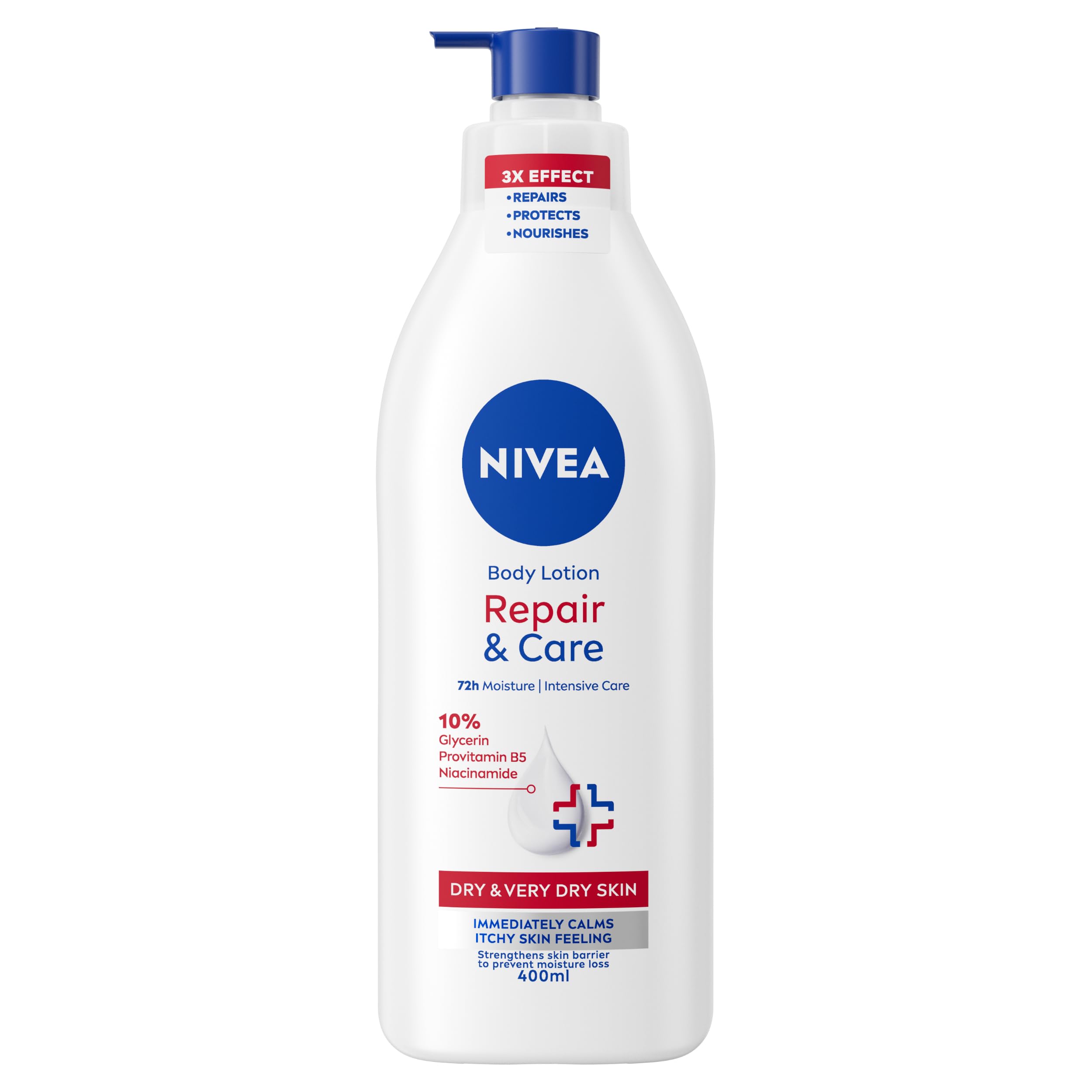 NIVEA Body Repair & Care (400 ml), 72H Moisture Body Lotion with Strengthening Formula, Skin Barrier Strengthening Moisturising Cream, Body Lotion for Dry Skin, With Niacinamide and Glycerin