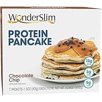WonderSlim Protein Pancake Mix - Chocolate Chip Hot Cakes - Flapjack - Low Fat Pancake Mix with 12g Protein (7 Count)