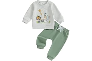 WZTYYDS Baby Boy First Birthday Outfit Long Sleeve Sweatshirt Tops Wild One Birthday Shirt Pants Set Fall Clothes