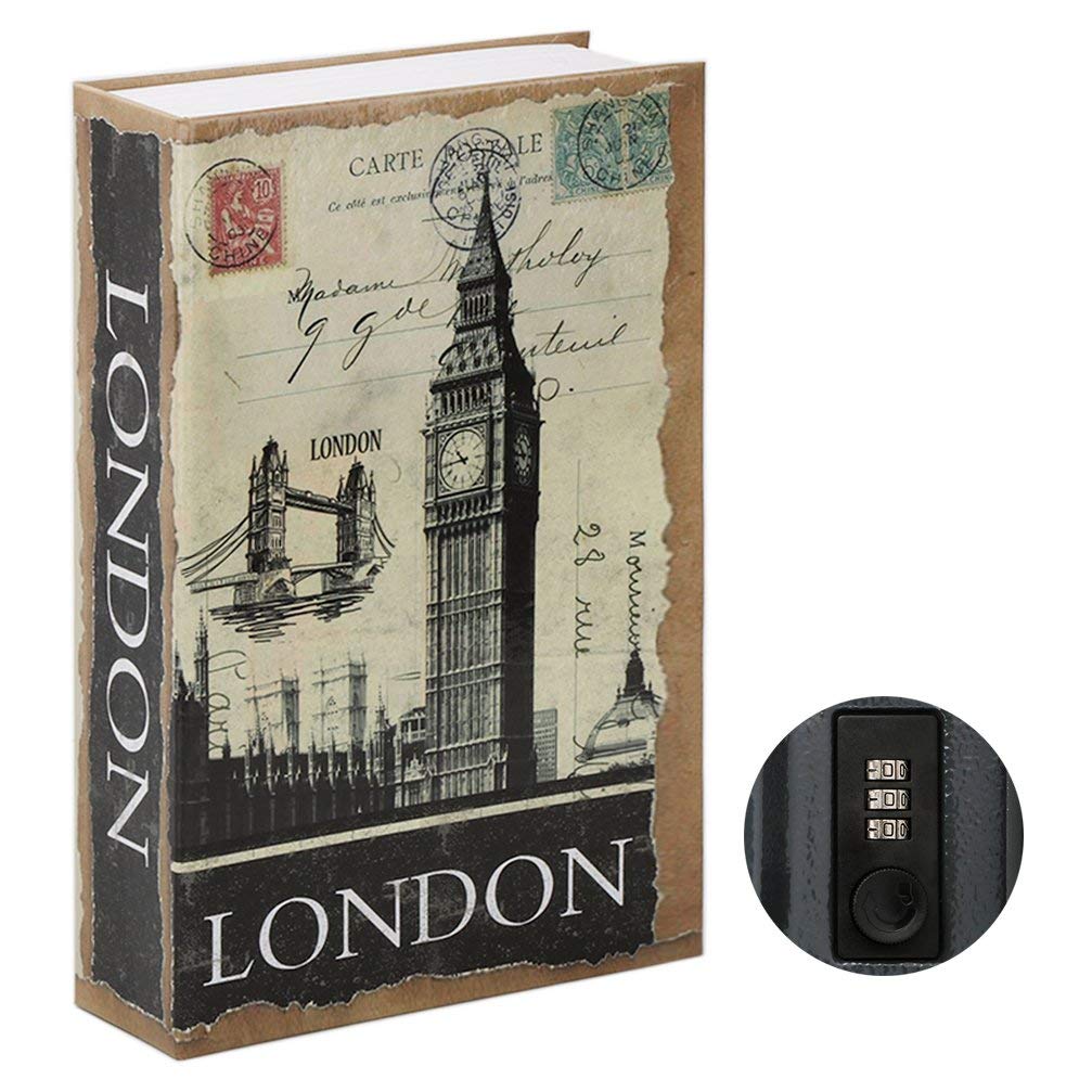 Parrency Diversion Book Safe with Combination Lock, Secrect Hidden Safe Lock Box Large, Medium, London, 9 1/2" x 6" x 1 1/3", SBH-M006