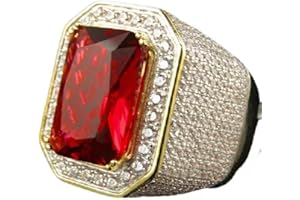 CZCLMLT S925 luxury fashion diamond men's ring domineering full diamond set with four-claw red gemstone 4 carat square diamond engagement ring fashion square cut sterling silver zircon wedding ring 516