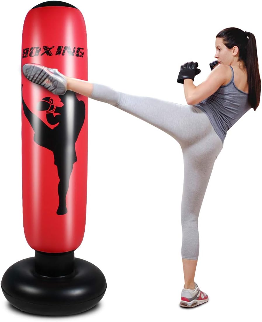 Inflatable Punching Bag for Kids，Free Standing Boxing Bag for Immediate Bounce Back Heavy Punching Bag for Practicing Karate, Taekwondo, De-Stress Boxing Bag for Boy/Girl. (Adult 170CM, Red) : Sports & Outdoors