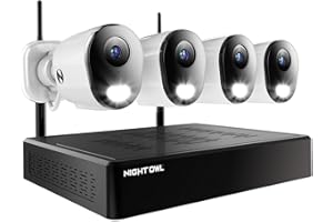Night Owl 10 Channel Bluetooth Video Home Security Camera System with (4) Plug-in Wi-Fi 2K HD Indoor/Outdoor Spotlight Cameras with 2-Way Audio and 1TB Hard Drive (Expandable up to 10 Cameras)