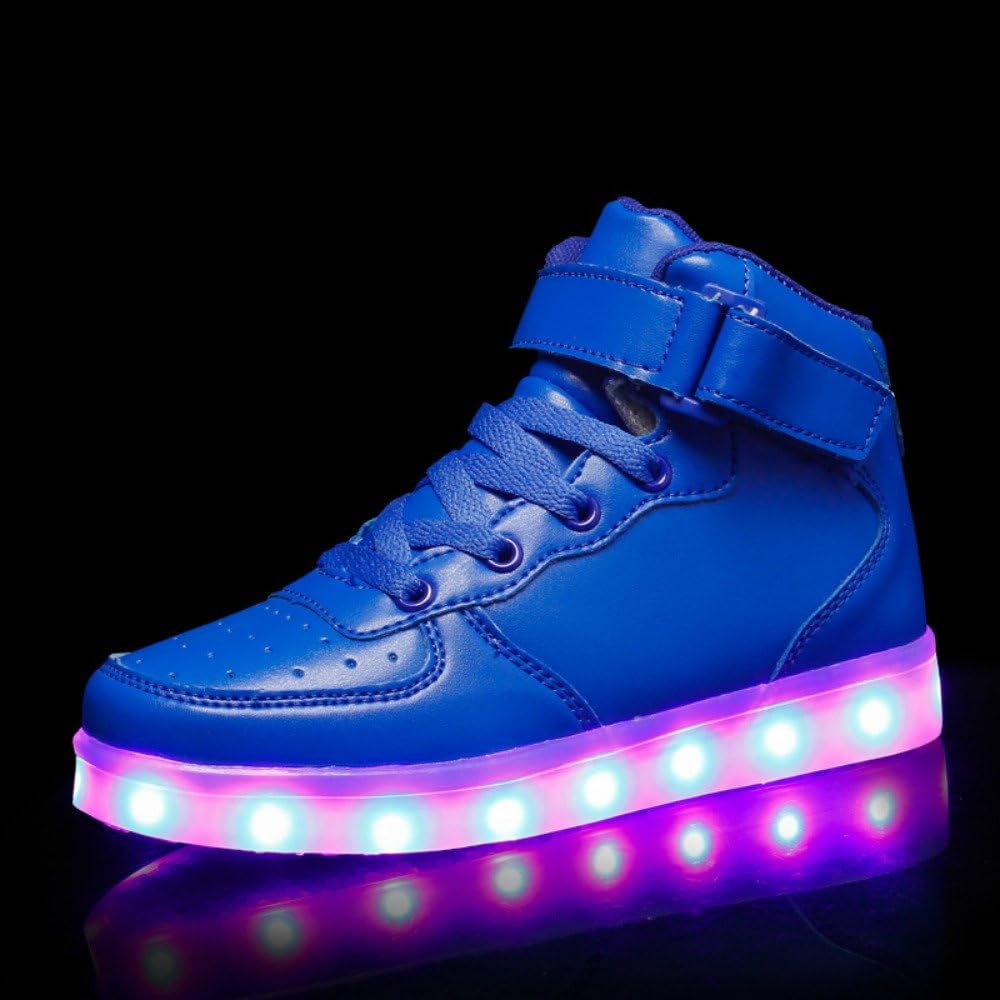 STTO Kids LED Light up Trainers High Top Hook and Loop Flashing Shoes