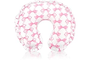 HNHUAMING Nursing Pillow Cover, Removable Case for Breastfeeding Pillows, Ultra Soft and Breathable Feeding Pillow Slipcover with Modern Design Lace for Infant Girls Boys Pink Bow