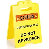 MBL Funny Overstimulated Office Sign - Bosses Day Women Mini Fun Humor Gag Caution Desk Sign Cubicle Decor White Elephant Stocking Stuffers Christmas Xmas Holiday Gift for Men Coworker Team Teammate