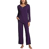 GYS Women's Pajama Sets Viscose from Bamboo Lace Trim Long Sleeve Sleepwear Soft Pjs Lounge Sets with Pockets