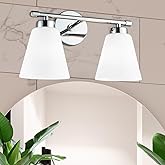 Hamilyeah Modern Chrome Bathroom Vanity Light Fixture Over Mirror, 2 Light Vanity Lighting Fixture with Frosted Glass Shade, 