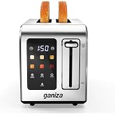 Ganiza Toaster 2 Slice with Touchscreen Smart Toasters Wide Slot, Max 925W | Full Stainless Steel, Digital Countdown Timer, Touch Screen, Defrost Reheat Cancel, +/-10s Fine-Tune, Removable Crumb Tray