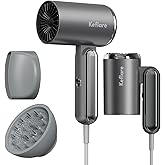 Keflare Hair Dryer 1800W Ionic Fast-Drying with Diffuser & Concentrator Nozzle for Curly Hair, Mini Blow Dryer with Compact Design, Foldable, Lightweight, Portable for Home & Travel