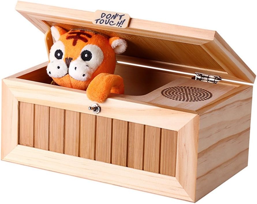 Wooden Useless Box Leave Me Alone Box Most Useless Machine Don't Touch Tiger Toy Gift with Sound