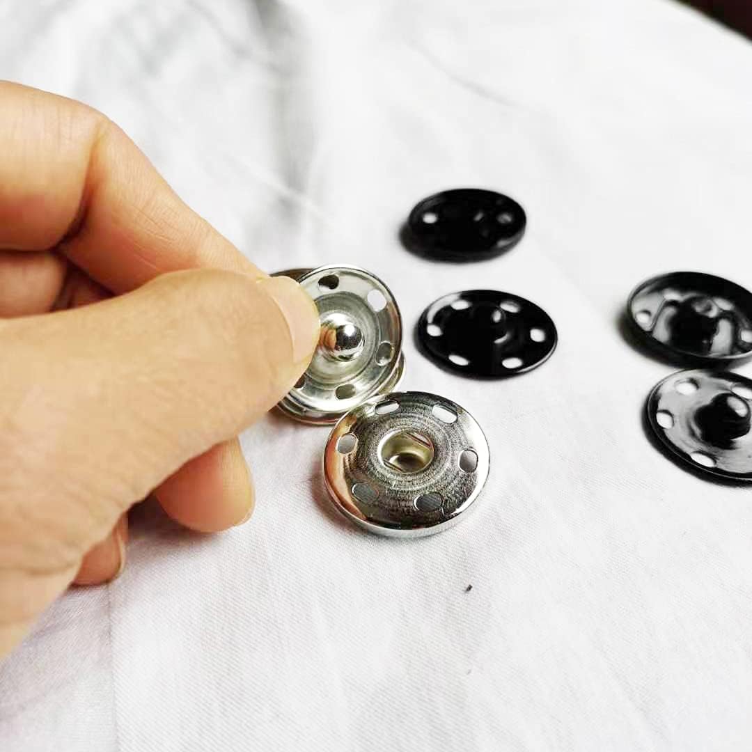 Sew on Snap Buttons 12 Sets Big Metal Snap Fastener Buttons Press Button for Sewing Clothing Silvery and Black (Large Size 0.98IN /25mm)