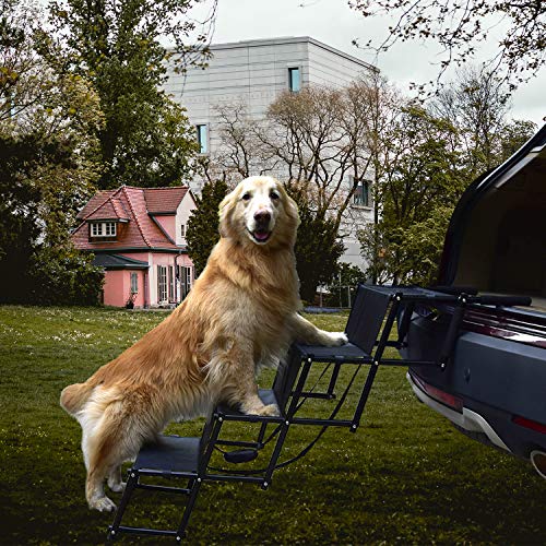 charaHOME Dog Stairs Steps for Car Foldable Metal Frame Pet Stairs Dog Ramps for Large Dogs SUV and Trucks Lightweight Portable Dog Ladder for Couch and High Bed 4 Steps Supports 100lbs - Thumbnail 5