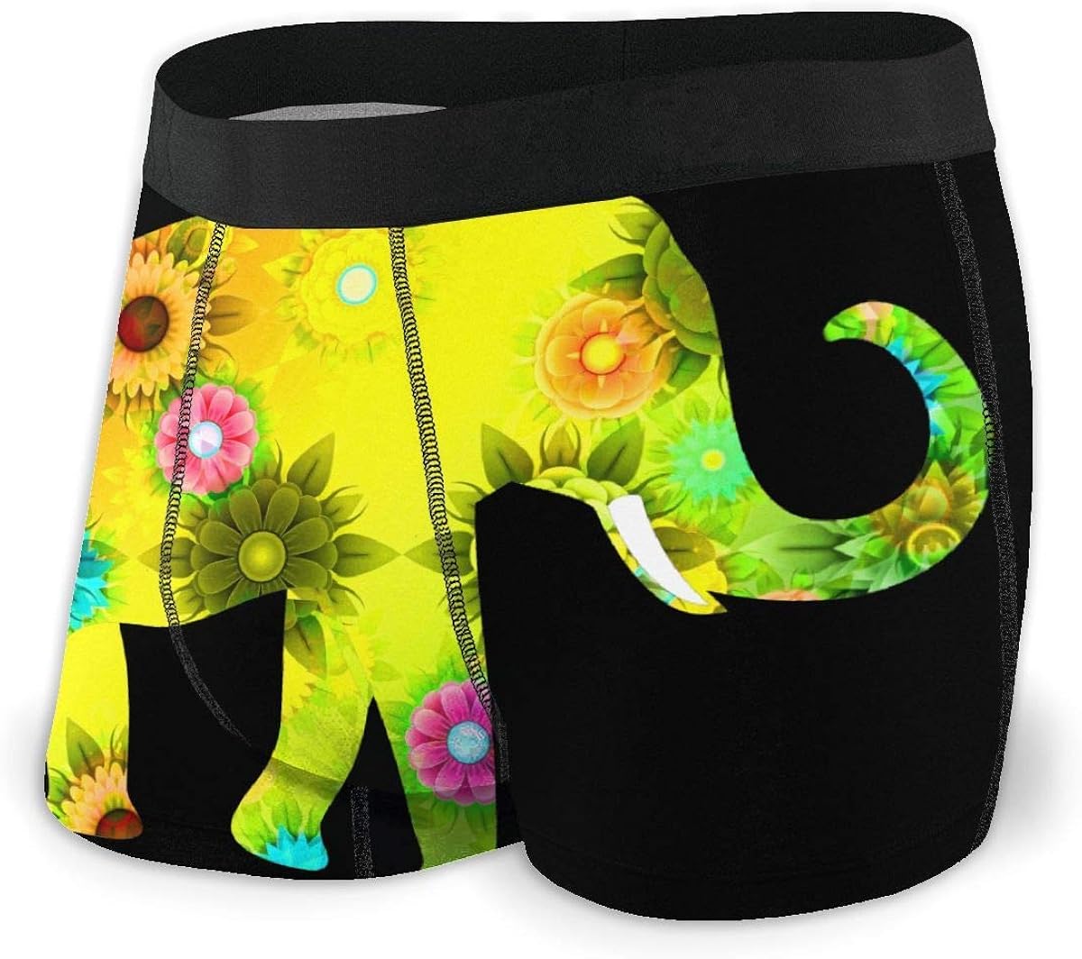 Colorful Floral Elephant Mens Boxer Briefs Underwear for Men Polyester