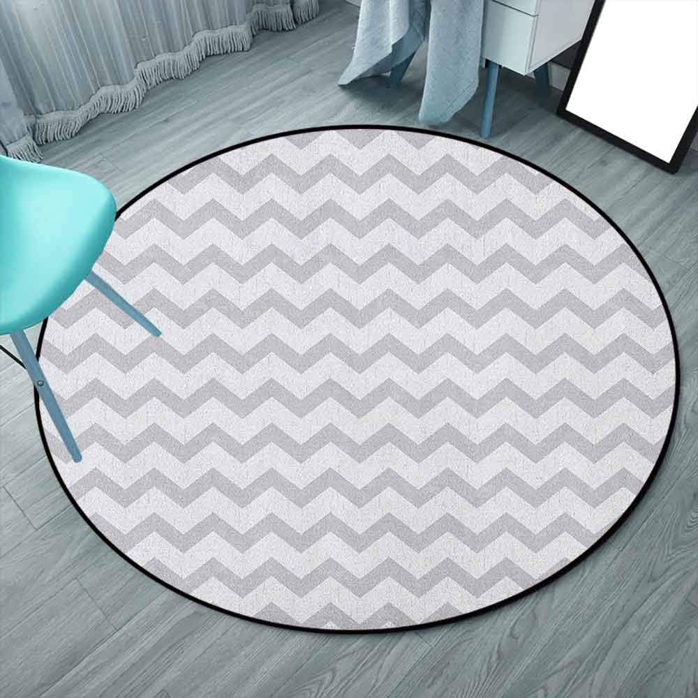 Tapis rond gris et blanc de 3'7,6 cm rond, gris pâle, blanc, motif