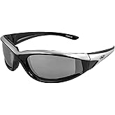 Global Vision Eyewear Hawkeye Padded Motorcycle Sunglasses Black-Silver Frame w/Flash Mirror Lens