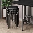 Rukulin Stacking Stools Set of 4, 18" H Backless Round Wooden Top Portable Stackable Stools with Metal Frame (Black)