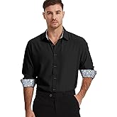 Demofair Men's Dress Shirts Long Sleeve Wrinkle-Free Button Down Shirt Men Inner Contrast Stretch Formal Shirts