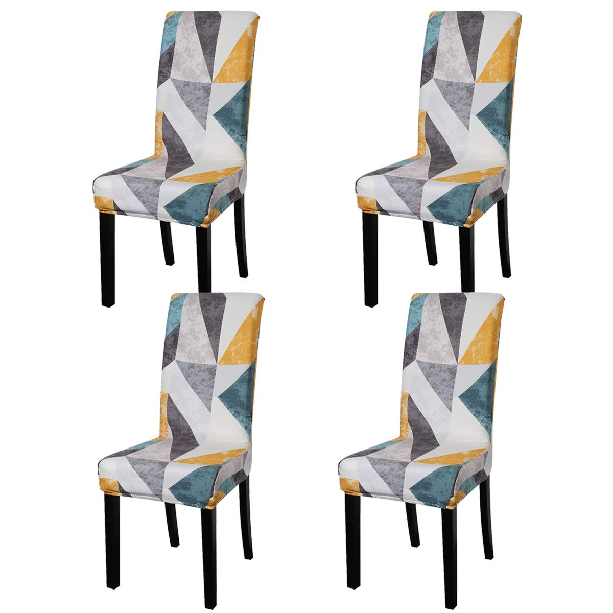 ele ELEOPTION Printed Stretch Dining Chair Covers Removable Washable Elastic Spandex Dining Chair Slipcovers High Back Chair Protector Seat Covers for Dining Room Wedding Banquet Party(A, Set of 4)