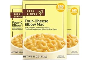 Born Simple Prepared Meals - Ready to Eat Four-Cheese Elbow Mac and Cheese | 24g Protein | 11 Oz (Pack of 3)