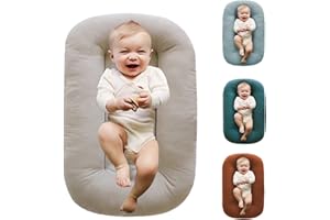 Baby Lounger for Newborn Pillow,Loevin Baby Nest Pillow Co-Sleeping for Baby in Bed,Newborn Lounger for Boys & Girls 0-12 Months(English Apricot)