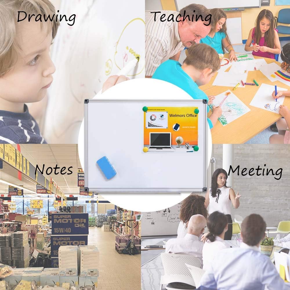 Welmors Office Magnetic White Board, Small Dry Erase Board 12'' x 16'', Aluminium Frame White Board with 4 Magnets, 1 Eraser. (12x16 inch) : Office Products