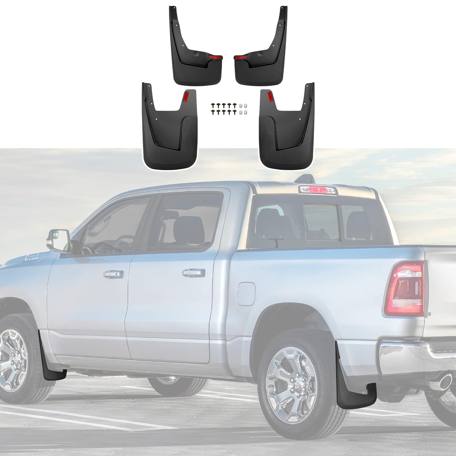 Photo 1 of JTYZSM Mud Flaps for 2019-2024 Dodge Ram 1500 Without OEM Fender Flares(New Body Style), Front & Rear Truck Mud Guards Set No Drill Splash Guards Accessories 4pcs(NOT for Classic or TRX Models)