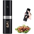 Electric Pepper Grinder, Battery Operated Salt Grinder, Automatic Pepper Mill with LED Light, One-hand Button Control, Adjustable Coarseness, Black Peppercorn Grinder Refillable, Battery Not Included