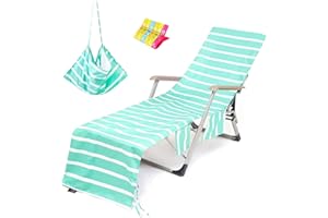 VOCOOL Beach Chair Towel Chaise Lounge Cover with Pockets Pool Chair Towel for Outdoor Patio Garden (Mint)