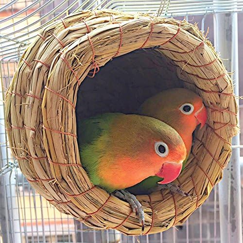 RunHigh Handwoven Straw Bird Nest Cage, House Hatching Breeding Cave For Parrot, Canary or Cockatiels