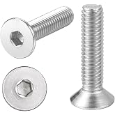 M8-1.25 x 25mm Flat Head Socket Cap Screws Stainless Steel 18-8 (304) Allen Socket Drive Plain Finish Countersunk Screws Full Thread, 25-Pack