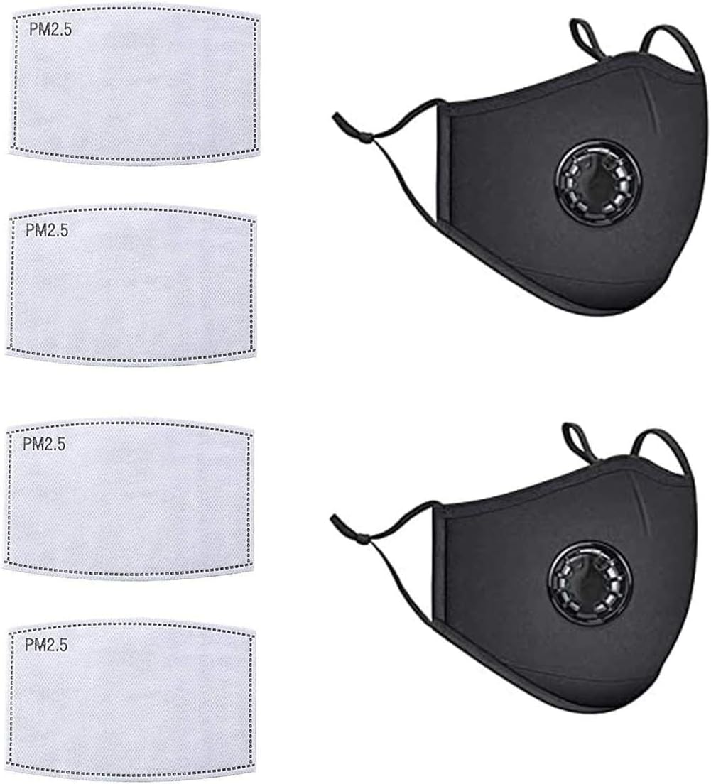 Activated Carbon Filter PM2.5 5 Layers Replaceable Anti Haze Fliters and 2PCS with Breathing Valve Protective Air for Adults in Outdoor Travel Cycling Motorbike Running