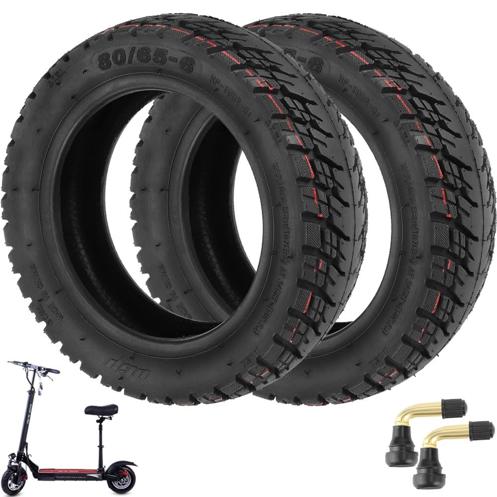VOLOHAS 80/65-6 Thickened Off-Road Vacuum Tyres with Valve for Kugoo M4/M4 Pro 10 Inch Electric Scooter 10 x 3/255 x 80 Tubeless Tyres for Dualtron Zero 10X, Kaabo Wolf Warrior (Pack of 2)