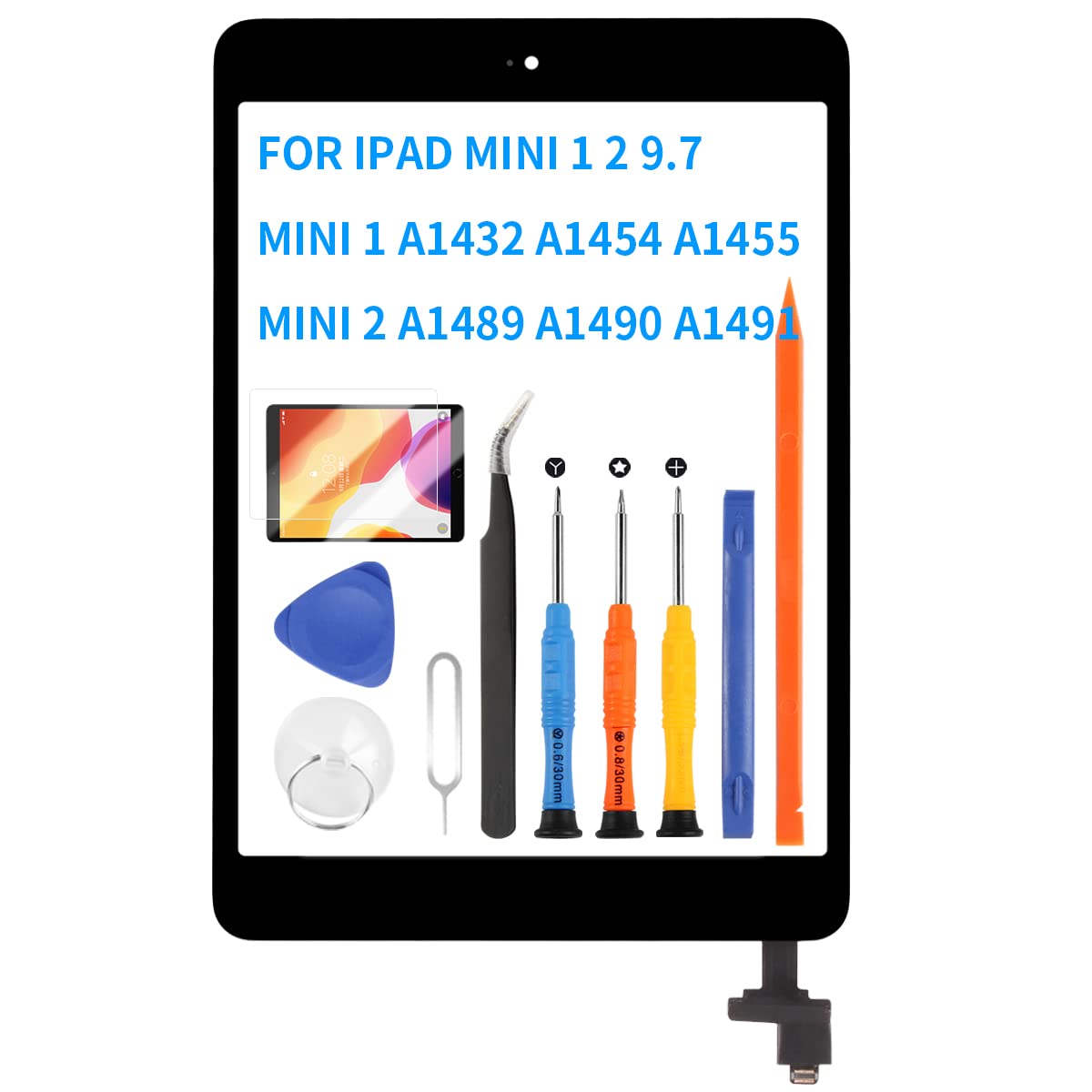 SRJTEK Screen Replacement Parts for iPad Mini 1 2 1ST 2ND Generation Touch Screen Digitizer Sensor Glass with Home Button & IC Connector Mini1 A1432 A1454 A1455 Mini2 A1489 A1490 A1491 (Black)