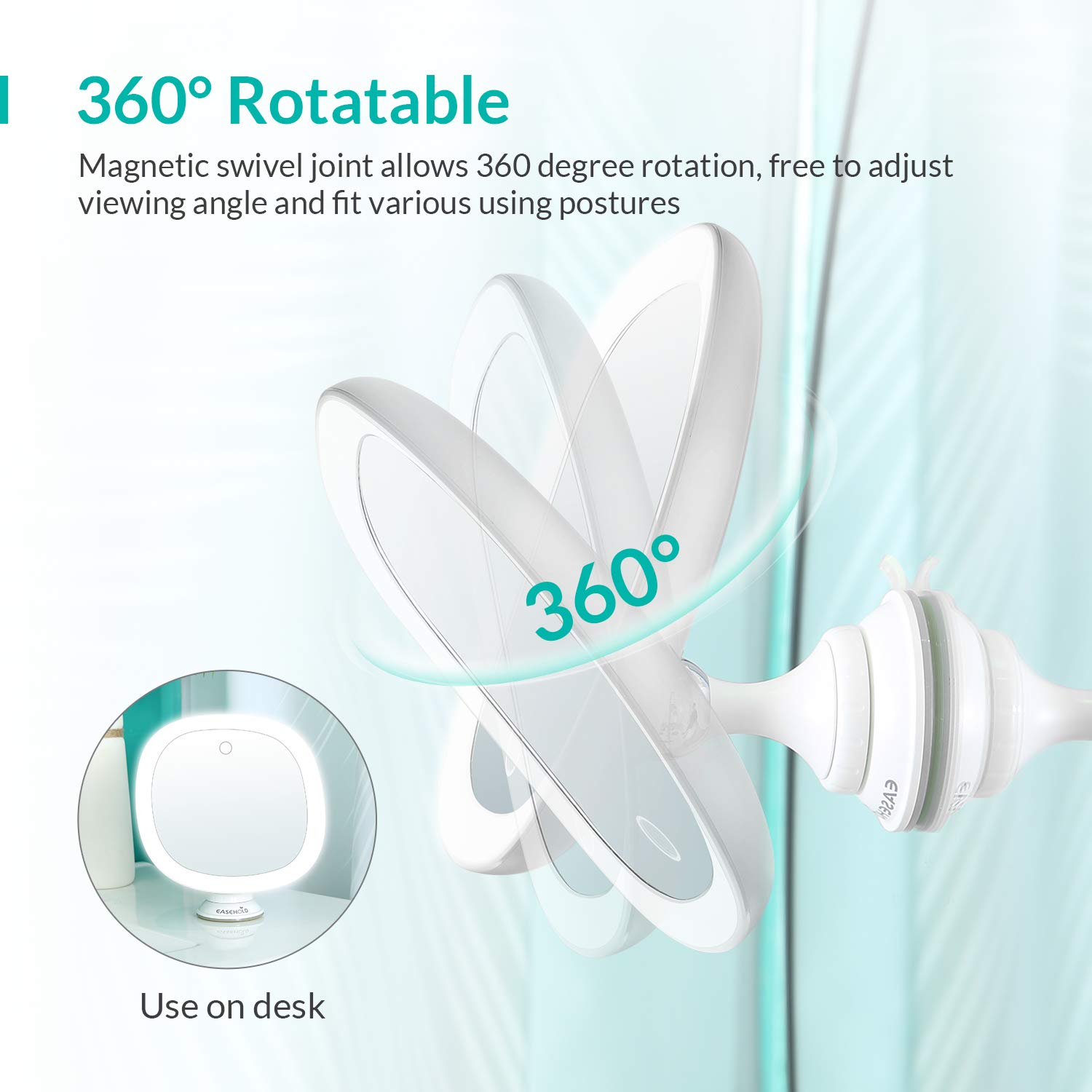 EASEHOLD Lighted Makeup Mirror, Rechargeable 7X Magnifying Vanity Mirror with Powerful Suction Cup, Touch Control Portable Hand Cosmetic Magnification Shaving Mirror for Tabletop Bathroom Travel: Beauty