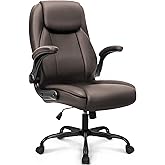 NEO CHAIR Ergonomic Office Desk Gaming Computer Chair Executive High Back Support Flip-up Arms Adjustable Height Swivel Rolling Wheels Comfy PU Leather for Home (Brown)