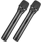 Facmogu 2PCS Fake Microphone Prop, Black Plastic Realistic Pretend Microphone Props for Kids, Fake Pretend Play Mic Toy Kids Mic Props for Karaoke Costume Christmas Cosplay Music Birthday Party Favors