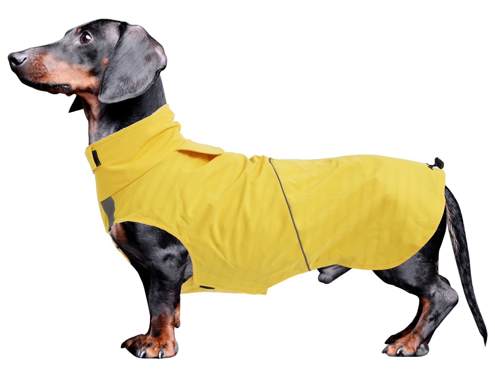 Dachshund coat dog raincoats waterproof suitable for dachshunds corgi, dog waterproof coat with reflective stripe underbelly protection - Yellow - S