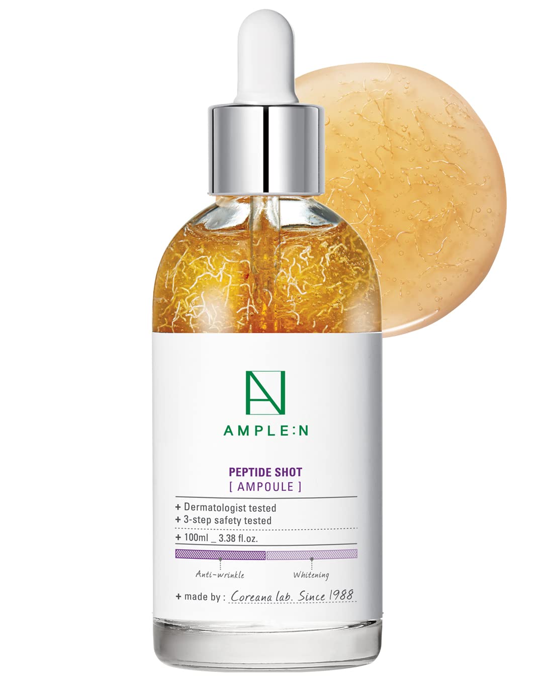 CORÉANA AMPLE:N Peptide Shot Ampoule 3.38 fl. oz. (100ml) - Ultimate Anti Aging & Anti Wrinkle Facial Firming Serum, Tri-Peptides Booster, Plump, Rejuvenating Skin Care, Lifts Sagging Skin