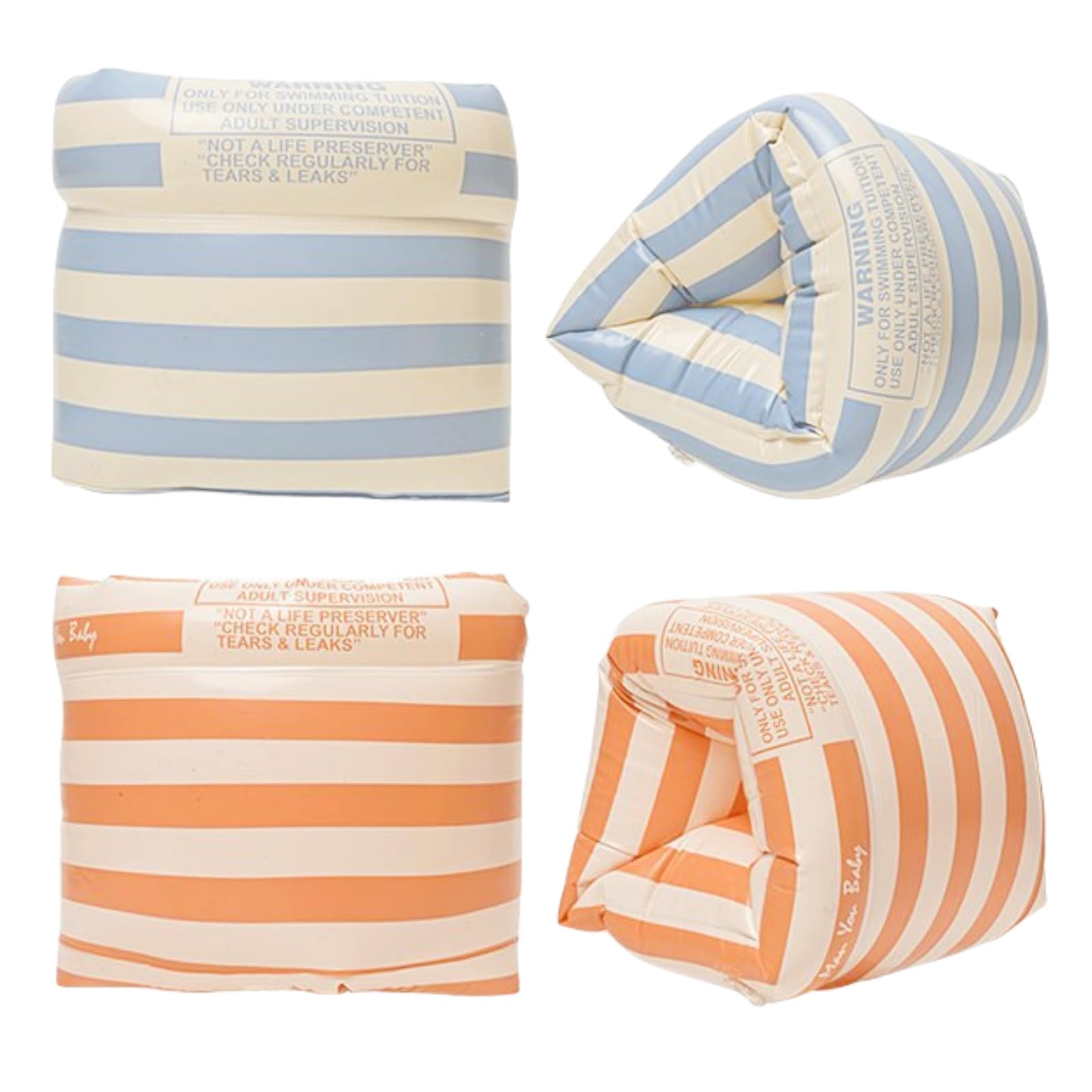 Photo 1 of Arm Floaties for Kids and Adults - Vintage Striped Pool Arm Floats Arm Bands Inflatable Swim Floaties PVC Arm Floaty for Kids 3-5-6-12 Years (Blue Stripe+Orange Stripe)